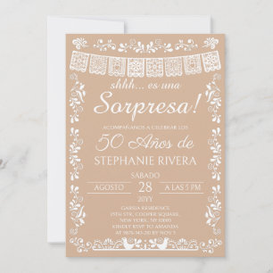 Invitation Surprise d'anniversaire 50 ans Beige Papel Picado