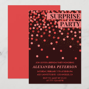 Invitation Surprise d'anniversaire paillettes noir rouge 36e