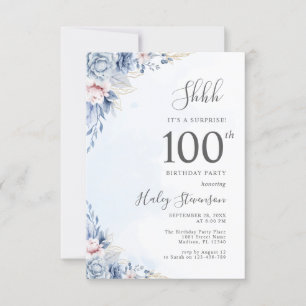 Invitation Surprise de 100e anniversaire bleu poussiéreux aqu
