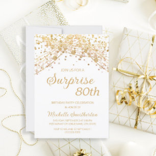 Invitation Surprise de 80 ans en or blanc paillettes