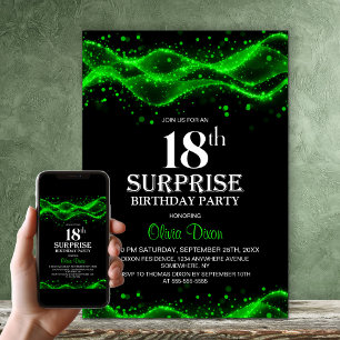 Invitation Surprise de fête d'anniversaire 18 ans noir et ver