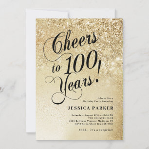 Invitation Surprise Élégant Anniversaire 100 Ans en Or
