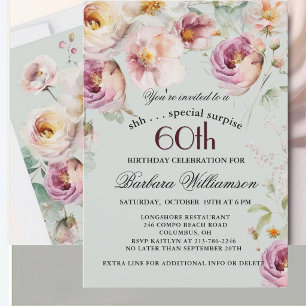 Invitation Surprise élégante de fleurs peintes pour 60e anniv