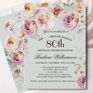 Invitation Surprise élégante de fleurs peintes pour 80e anniv