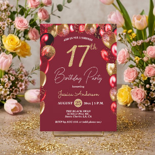Invitation Surprise Fête d'anniversaire 17 ans Paillettes Or 