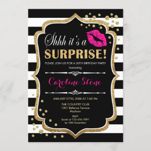 Invitation Surprise fête d'anniversaire - Black Pink Gold