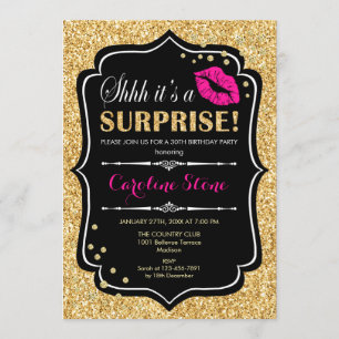 Invitation Surprise fête d'anniversaire - Black Pink Gold