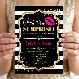 Invitation Surprise fête d'anniversaire - Black Pink Gold