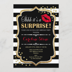 Invitation Surprise fête d'anniversaire - Black Red Gold