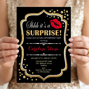 Invitation Surprise fête d'anniversaire - Black Red Gold