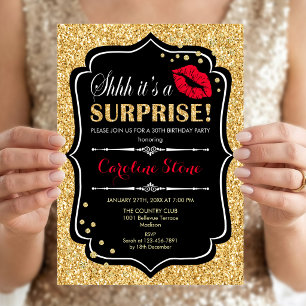 Invitation Surprise fête d'anniversaire - Black Red Gold