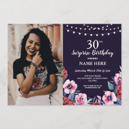 Invitation Surprise fête d'anniversaire Marine rose florale p