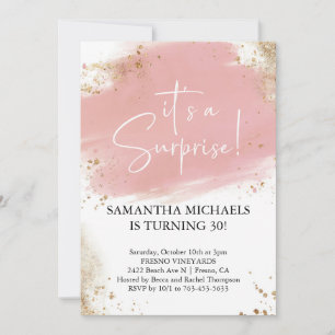 Invitation Surprise fête d'anniversaire rose et or Aquarelle