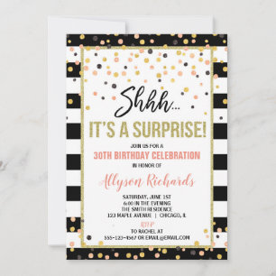 Invitation Surprise fête d'anniversaire rose or noir parties 