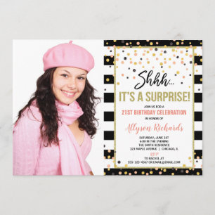 Invitation Surprise fête d'anniversaire rose or noir photo