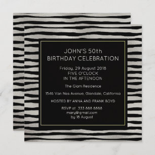 Invitation Surprise fête d'anniversaire Silver Black Stripes