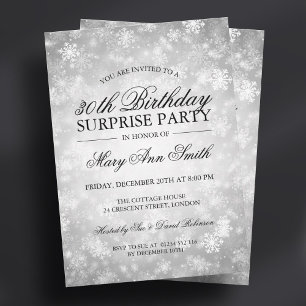 Invitation Surprise fête d'anniversaire Silver Winter Wonderl