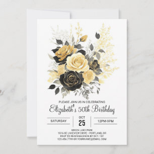 Invitation Surprise Fleur sauvage Gold et Black 50e anniversa
