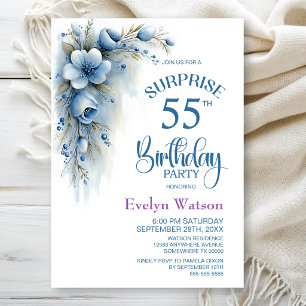 Invitation Surprise Fleurie Bleue pour les 55 ans