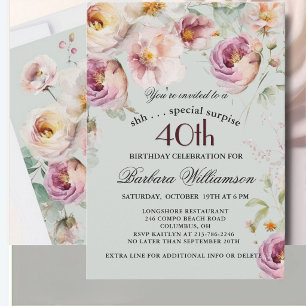 Invitation Surprise Fleurie Élégante pour les 40 ans