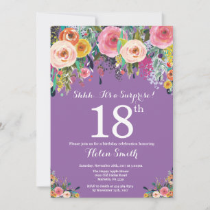 Invitation surprise Fleurie Violette pour 18 ans