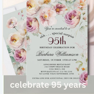 Invitation Surprise Fleurs Peintes Élégantes 95e Anniversaire