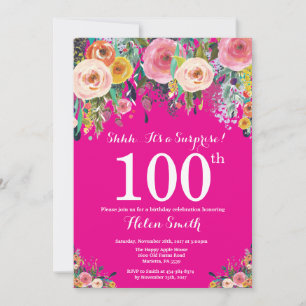 Invitation surprise fleurs rose chaud pour 100e an