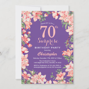 Invitation Surprise Floral 70e Anniversaire Fleurs roses viol