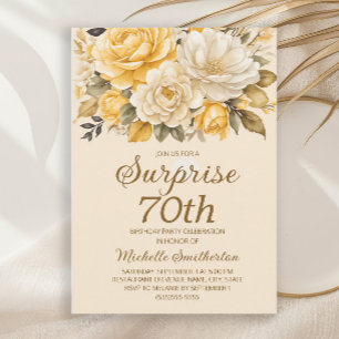 Invitation Surprise Florale Aquarelle Crème Ivoire Jaune
