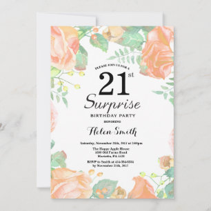 Invitation Surprise Florale de Pêche Botanique pour 21e Anniv