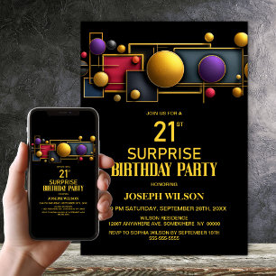 Invitation Surprise géométrique colorée pour un anniversaire