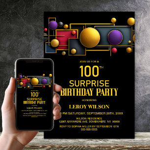 Invitation Surprise géométrique colorée pour une fête d'anniv