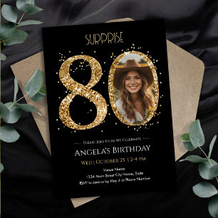 Invitation Surprise Gold Parties scintillant 80th Birthday Ph
