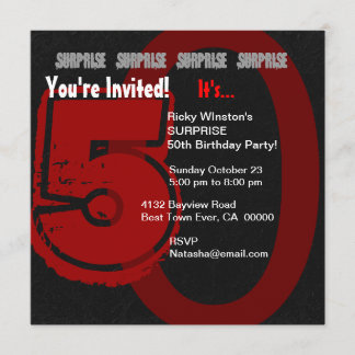 Invitation SURPRISE Grunge 50e anniversaire Rouge et noir W20