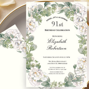 Invitation Surprise Ivory et Vert Sauge Floral 91e Anniversai