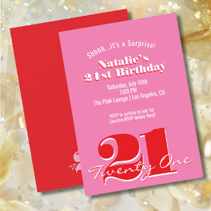 Invitation SURPRISE ! Moderne Rose Rouge Minimaliste 21e Anni