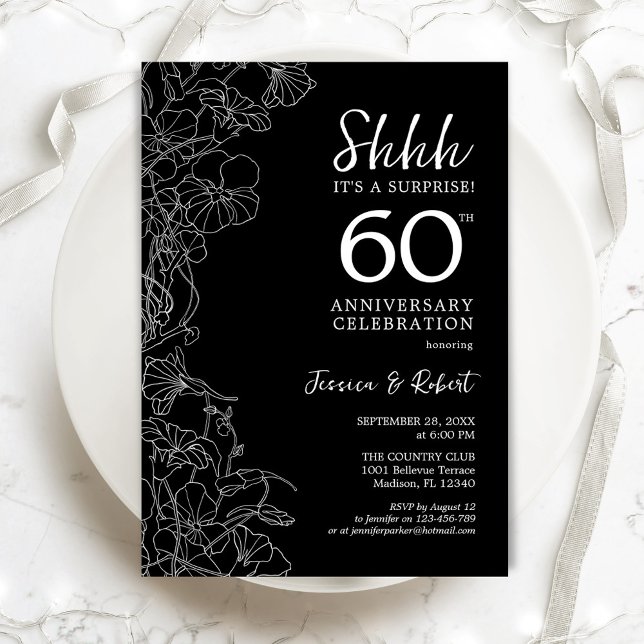 Invitation Surprise Noir Blanc 60e Anniversaire (Créateur téléchargé)