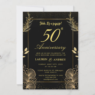 Invitation Surprise Noir & Or 50e Anniversaire de Mariage