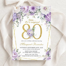 Surprise Or 80e Anniversaire Fleurs Mauve Poussiér