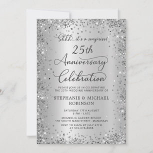 Invitation Surprise Pailleté Argent 25e Anniversaire de Maria