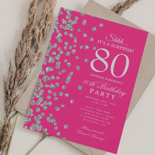 Invitation Surprise Pailletés Argent 80e Anniversaire Rose C