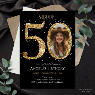 Invitation Surprise Paillette Or 50e Anniversaire Photo