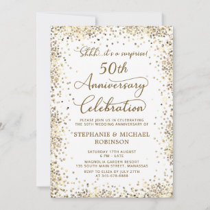 Invitation Surprise Paillettes Dorées 50e Anniversaire de Mar