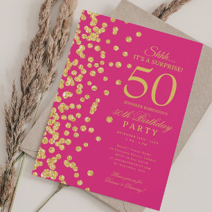 Invitation Surprise Paillettes Dorées Fête d'anniversaire 50