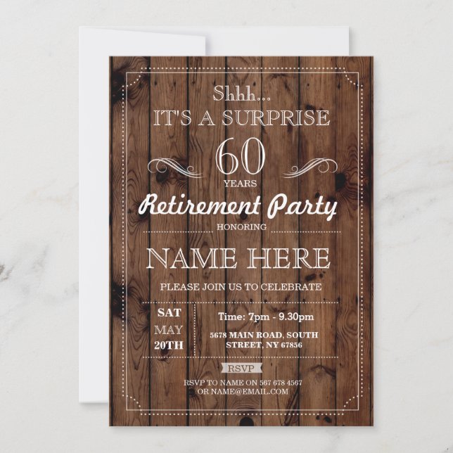 Invitation SURPRISE Parti de retraite Rustic Wood Years Invit (Devant)