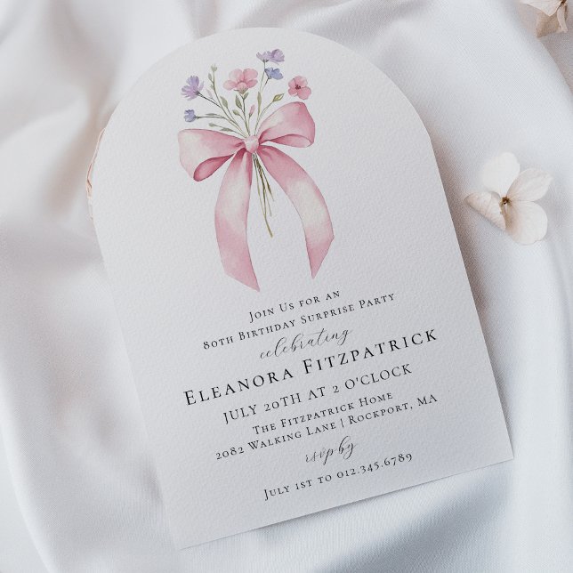 Invitation SURPRISE PARTY 80e anniversaire Bow Fleur sauvage  (Créateur téléchargé)