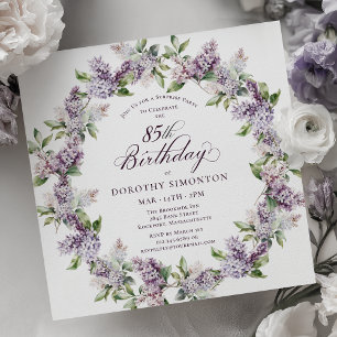 Invitation SURPRISE PARTY 85e anniversaire Purple Lilac Flora