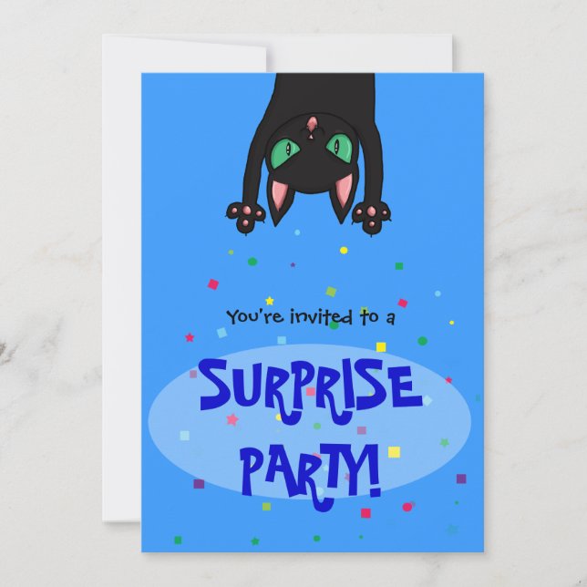 Invitation Surprise Party Confetti de chat noir (Devant)