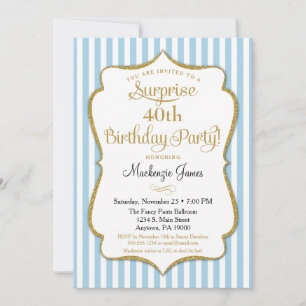 Invitation Surprise Party Light Blue Gold Elegant