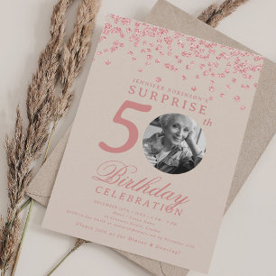 Invitation SURPRISE Photo 50e anniversaire Rose Champagne d'o
